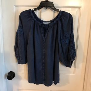 Solitaire Navy Embroidered Top